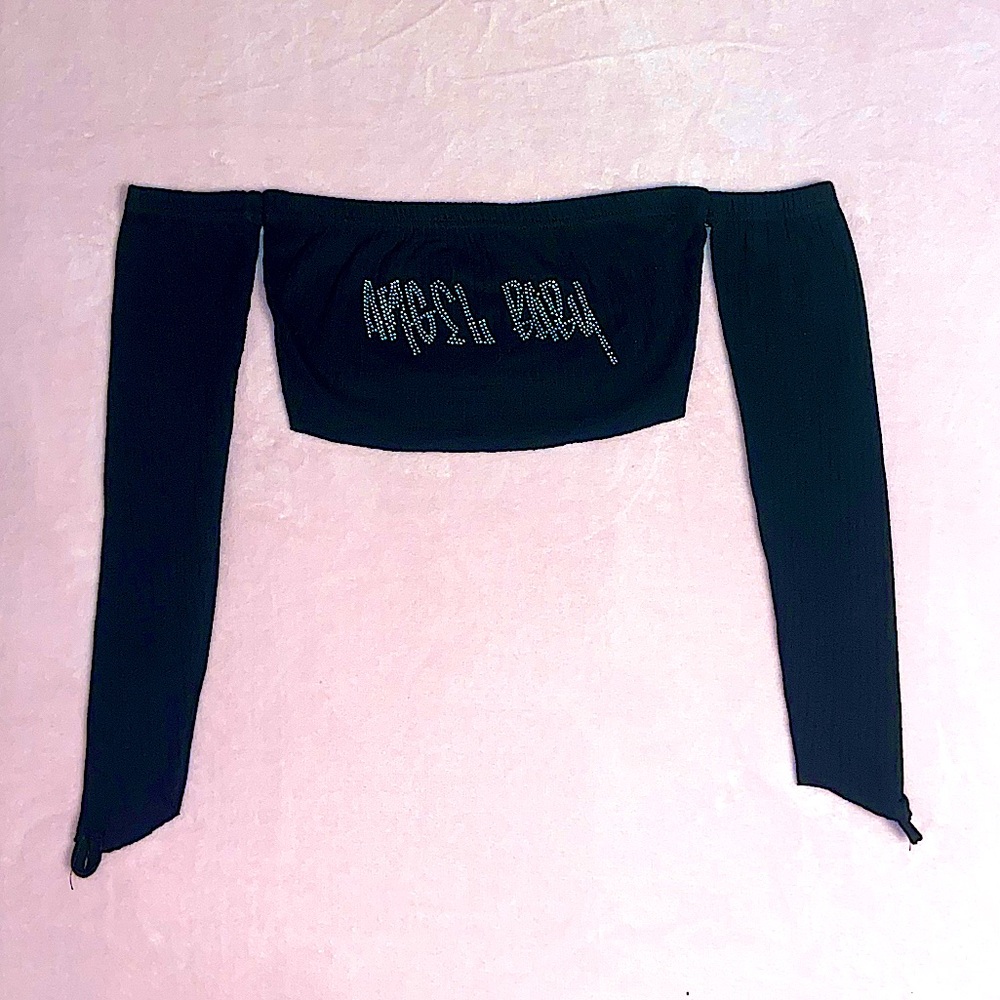 Rhinestone angel baby black top from PLT